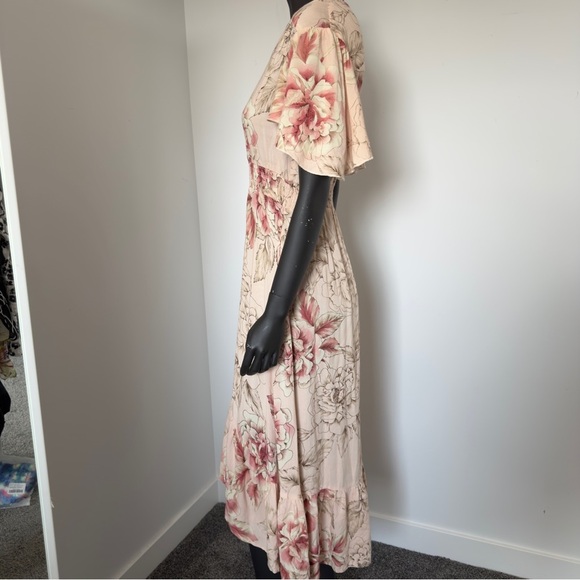 Abel The Label Blush Floral Ruffle Midi Dress Size Small - Picture 2 of 6